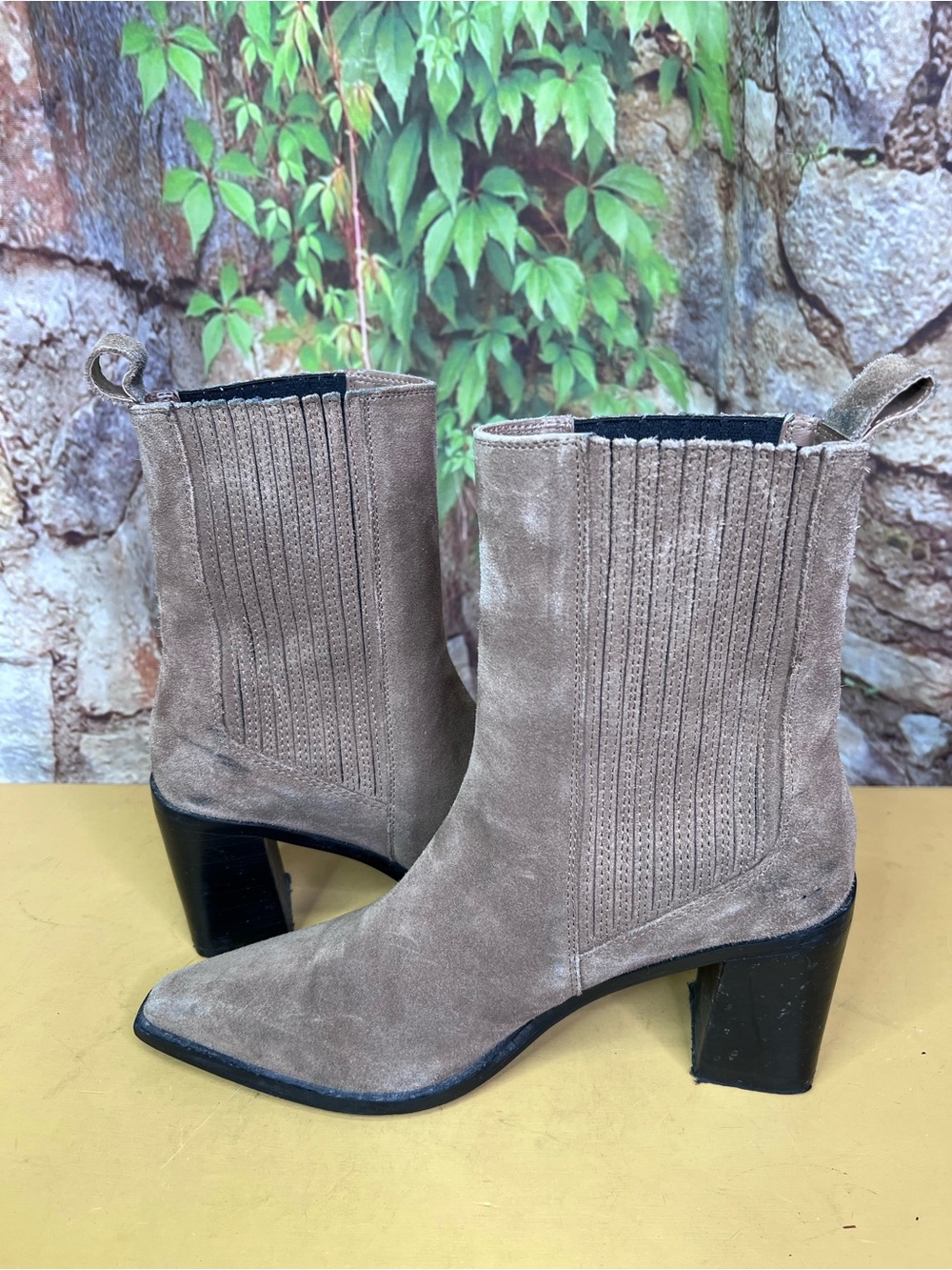 ZARA Coastal Cowgirl Western Bohohemian Taupe Suede Block Heel Boots, 38 - Picture 11 of 15